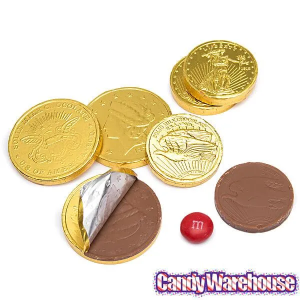 Madelaine Gold Foiled Milk Chocolate Coins - Assorted: 10LB Case - Image 2