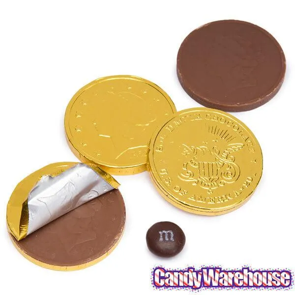 Madelaine Gold Foiled Milk Chocolate Coins - Large: 10LB Case - Image 2
