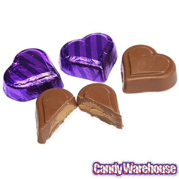 Madelaine Purple Foiled Peanut Butter Filled Chocolate Hearts: 40-Piece Tub - Image 3