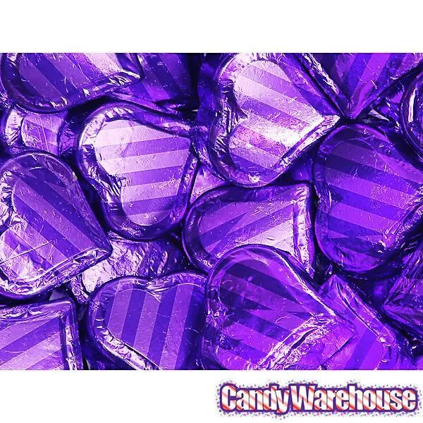 Madelaine Purple Foiled Peanut Butter Filled Chocolate Hearts: 40-Piece Tub - Image 4
