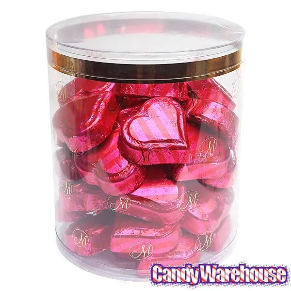 Madelaine Pink and Red Foiled Caramel Filled Chocolate Hearts: 40-Piece Tub - Image 2