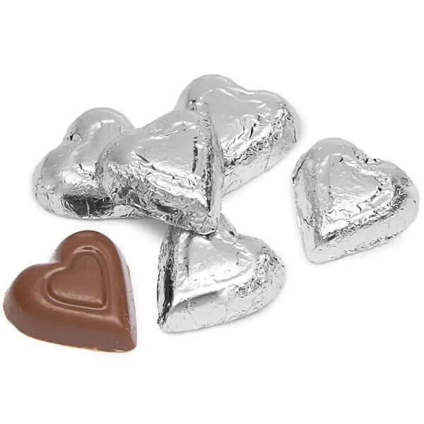 Madelaine Silver Foiled Milk Chocolate Hearts: 5LB Bag