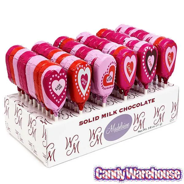 Madelaine Valentine Foiled Milk Chocolate Lollipops: 36-Piece Display - Image 2