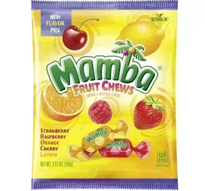 Mamba Fruity Chews Candy Peg Bags: 12-Piece Case
