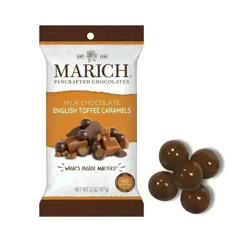 Marich Milk Chocolate English Toffee Caramels Peg Bags: 12-Piece Box - Image 2