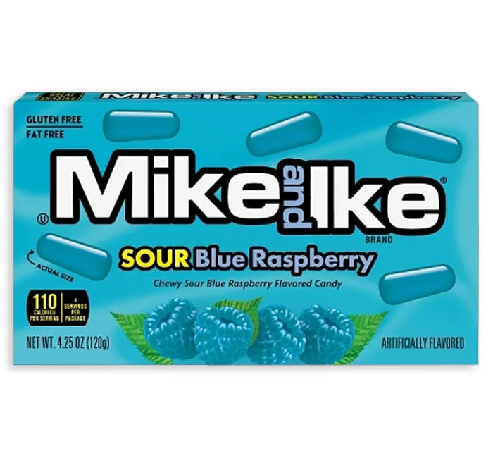 Mike and Ike Candy - Sour Blue Raspberry Theater Box: 12-Piece Case