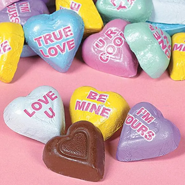 Foiled Conversation Milk Chocolate Candy Hearts: 4LB Bag - Image 2