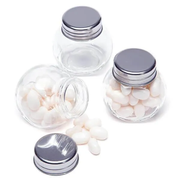 Mini Glass Favor Jars - 1.5-Ounce Candy Jar with Silver Top: 12-Piece Set