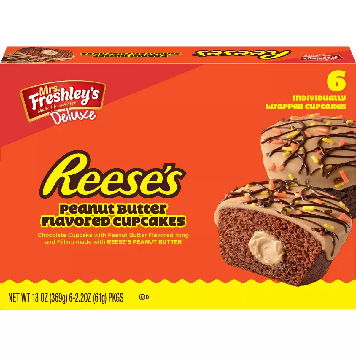 Mrs. Freshley's Deluxe Reese's Peanut Butter Flavored Cupcakes: 6-Piece Box