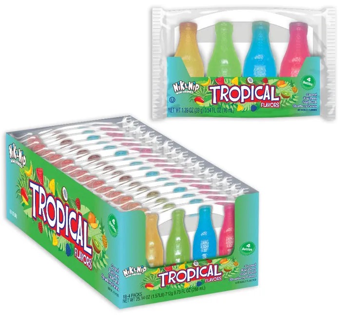 Nik-L-Nip Wax Bottles Candy 4-Packs - Tropical: 18-Piece Box