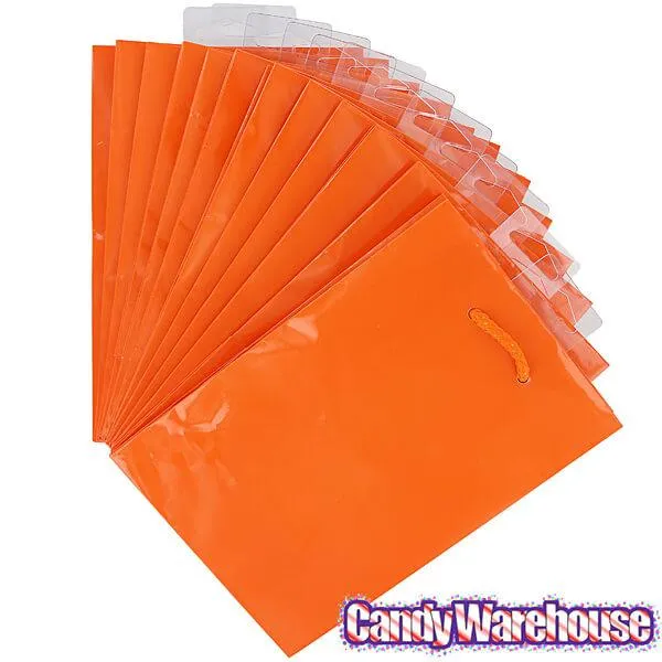 Orange Glossy Candy Bags with Handles - Small: 12-Piece Pack - Image 2