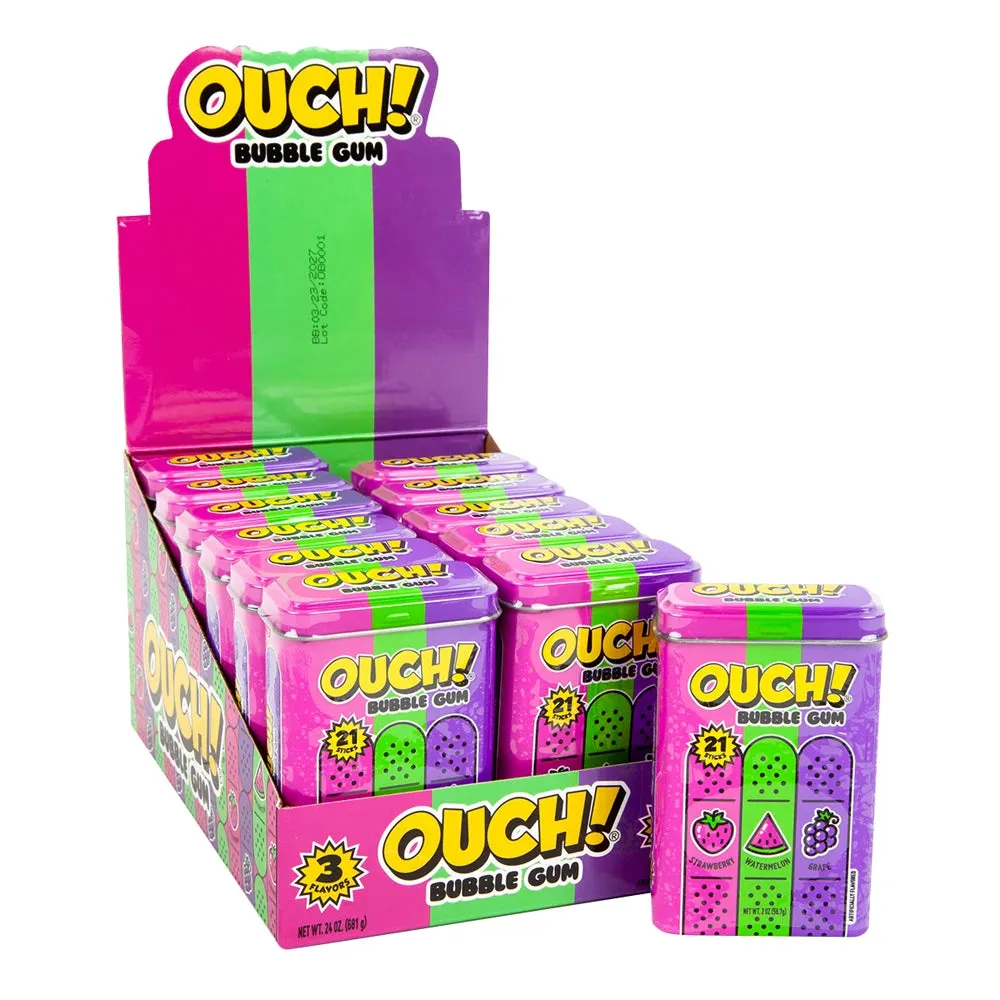 OUCH! Bubble Gum Band-Aids Tins: 12-Piece Display - Image 2