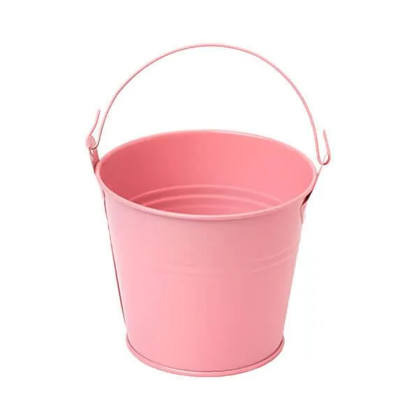 Pastel Pink Tinplate Pails with Handles: 12-Piece Set