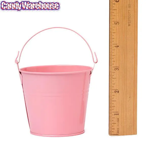 Pastel Pink Tinplate Pails with Handles: 12-Piece Set - Image 2