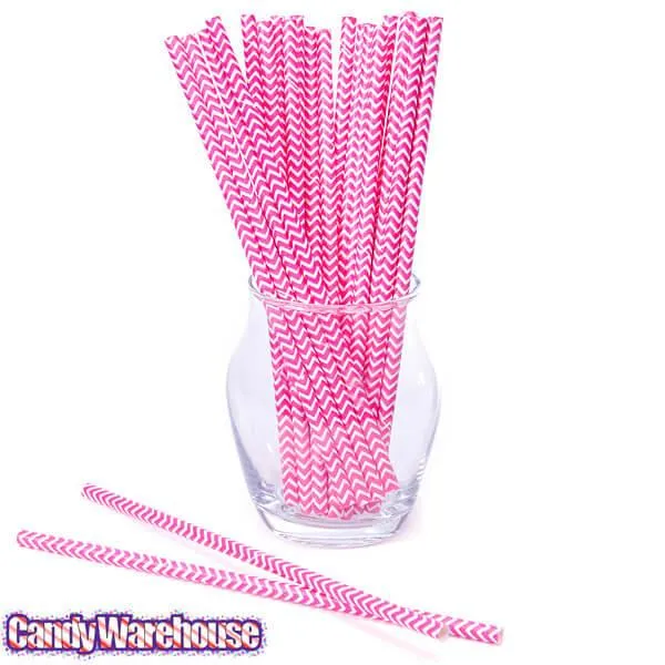 Paper 7.75-Inch Drinking Straws - Pink Chevron Stripes: 25-Piece Pack - Image 2