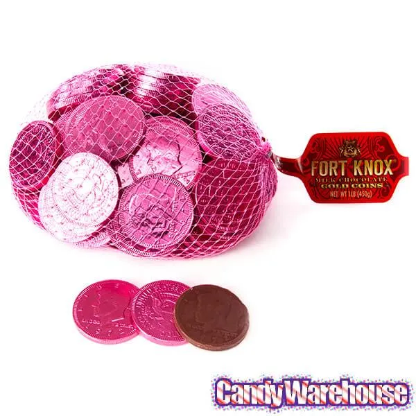 Pink Foiled Milk Chocolate Coins: 1LB Bag - Image 2