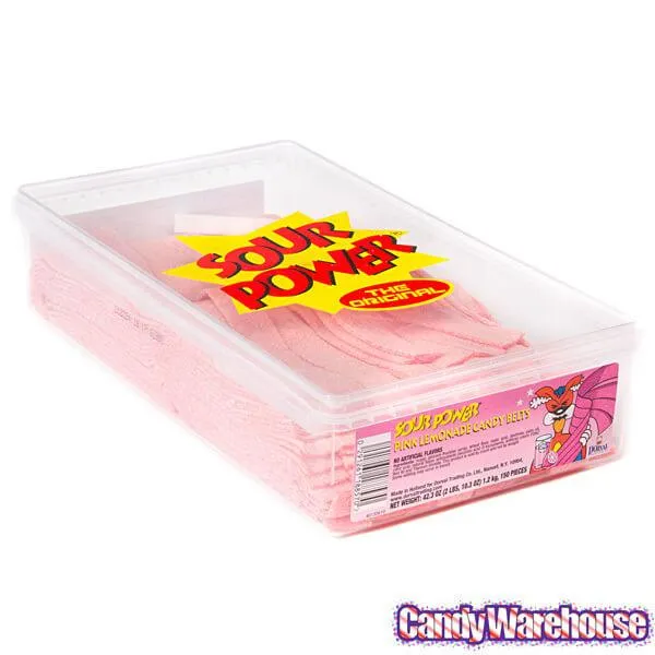 Dorval Sour Power Belts Candy - Pink Lemonade: 150-Piece Tub - Image 4