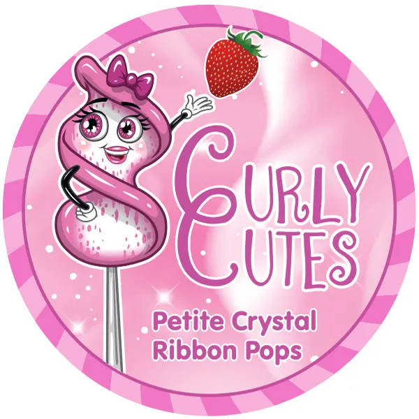 CurlyCutes Petite Crystal Ribbon Pops - Pink Strawberry: 20-Piece Jar - Image 3