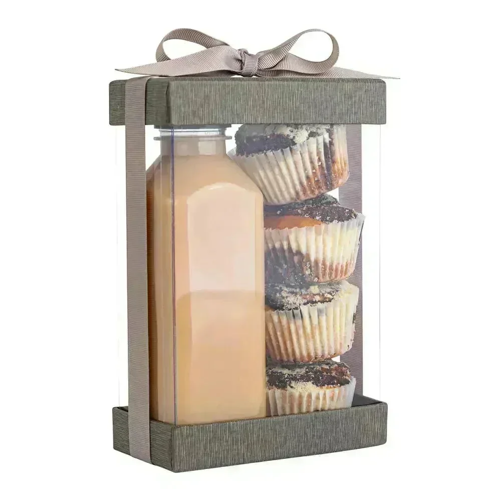 Plastic Gift Boxes 6 Pack With Base Lid & Ribbon Gray 7.5X5X2.5" Bakery Boxes - Image 2