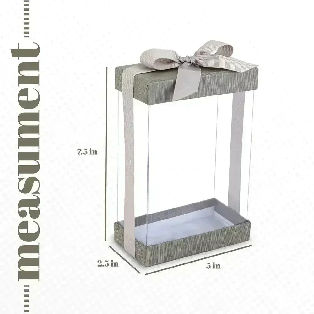 Plastic Gift Boxes 6 Pack With Base Lid & Ribbon Gray 7.5X5X2.5" Bakery Boxes - Image 3