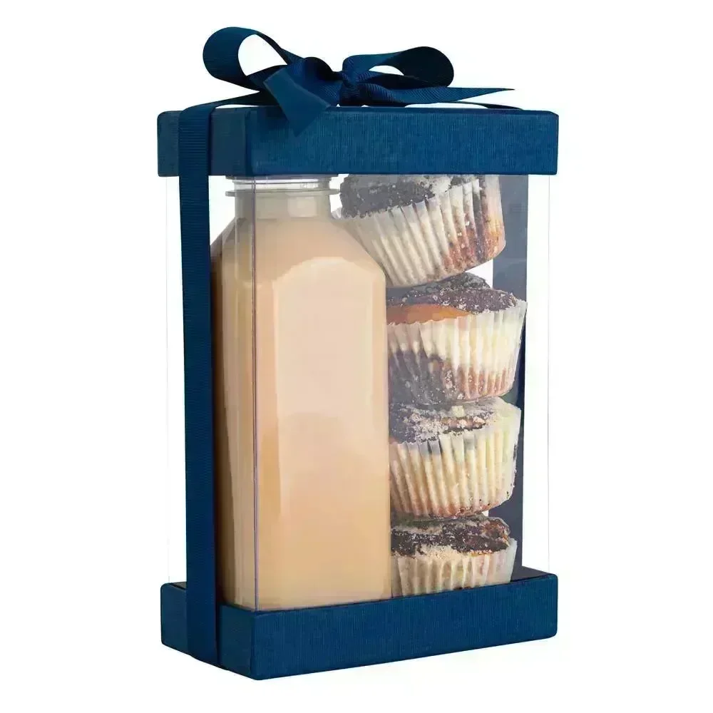 Plastic Gift Boxes 6 Pack With Base Lid & Ribbon Navy Blue 7.5X5X2.5" Bakery Boxes - Image 2