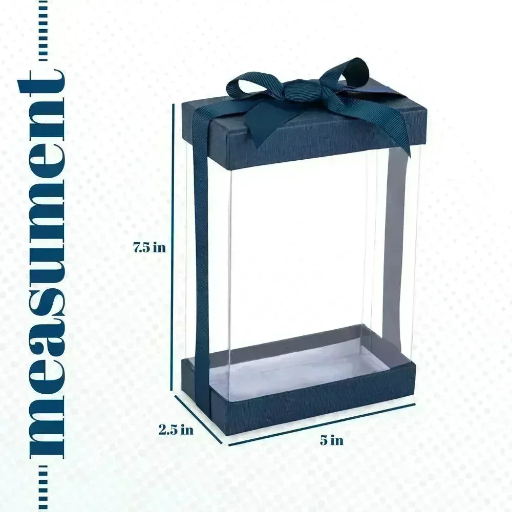 Plastic Gift Boxes 6 Pack With Base Lid & Ribbon Navy Blue 7.5X5X2.5" Bakery Boxes - Image 3