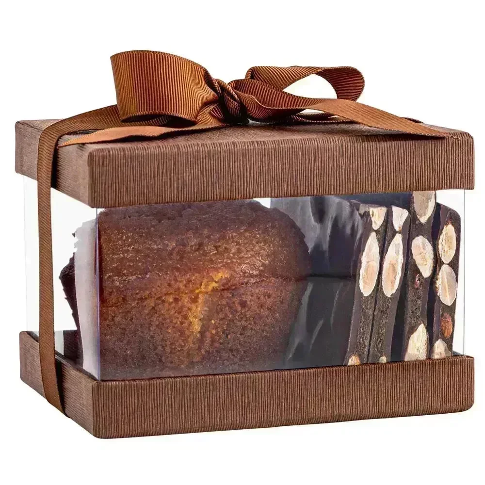 Plastic Gift Boxes Brown 5X4X3.5" 6 Pack Bakery Boxes With Base Lid & Ribbon - Image 2