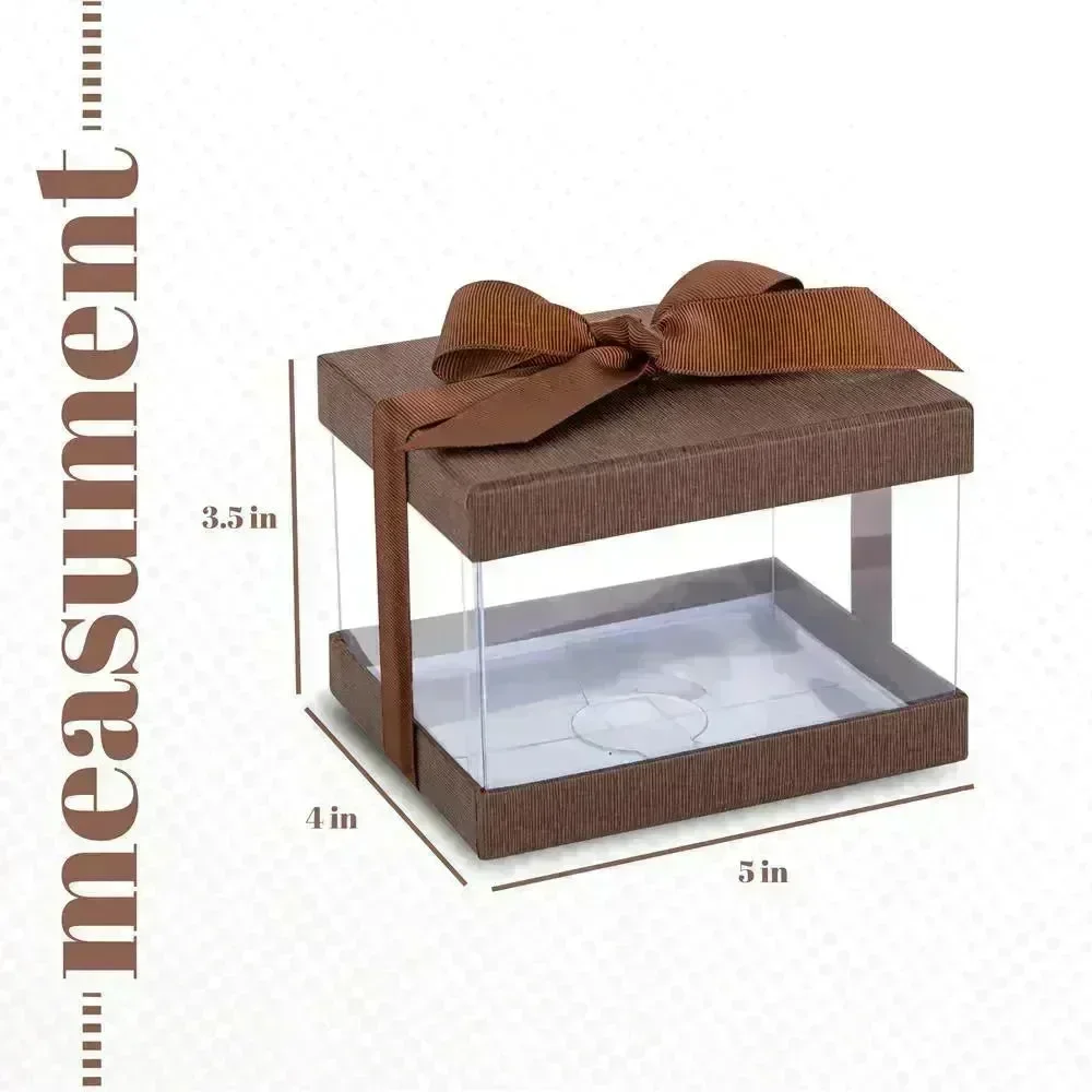 Plastic Gift Boxes Brown 5X4X3.5" 6 Pack Bakery Boxes With Base Lid & Ribbon - Image 3