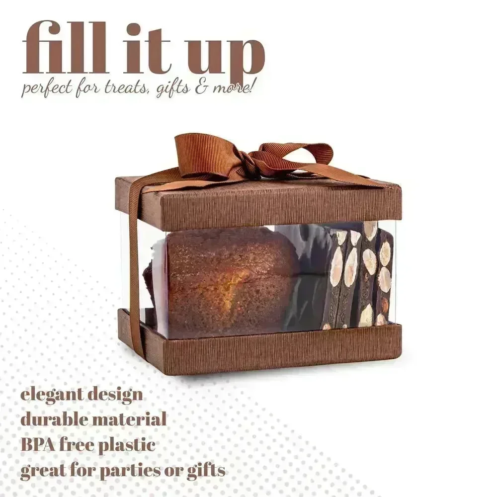 Plastic Gift Boxes Brown 5X4X3.5" 6 Pack Bakery Boxes With Base Lid & Ribbon - Image 4