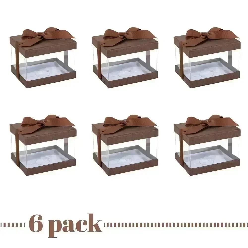 Plastic Gift Boxes Brown 5X4X3.5" 6 Pack Bakery Boxes With Base Lid & Ribbon - Image 7