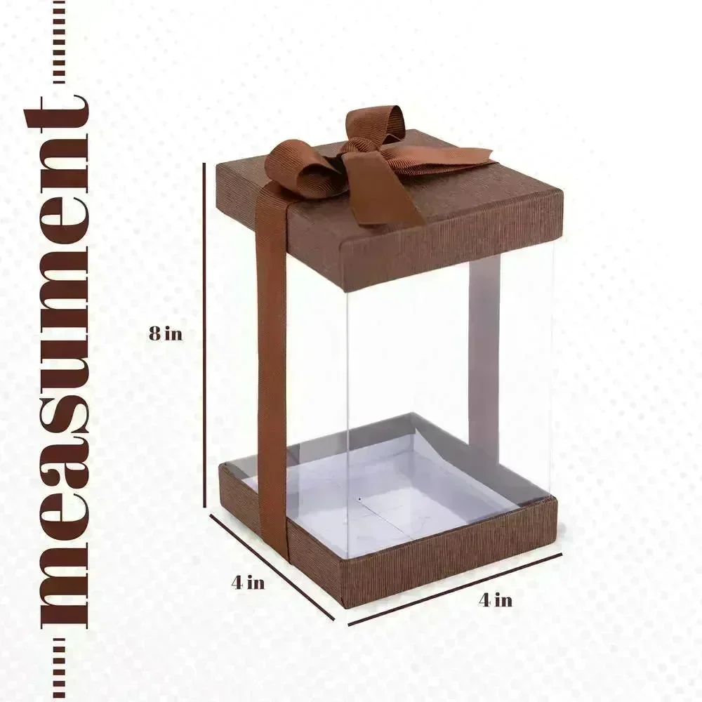 Plastic Gift Boxes Brown 8X 4X 4" 6 Pack Bakery Boxes With Base Lid & Ribbon - Image 3