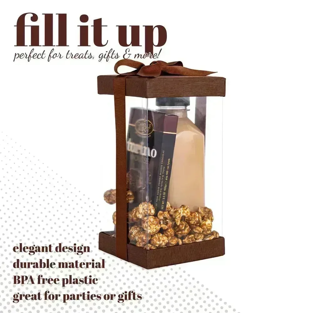 Plastic Gift Boxes Brown 8X 4X 4" 6 Pack Bakery Boxes With Base Lid & Ribbon - Image 4