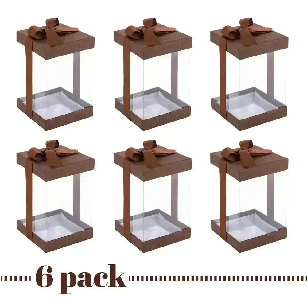 Plastic Gift Boxes Brown 8X 4X 4" 6 Pack Bakery Boxes With Base Lid & Ribbon - Image 7