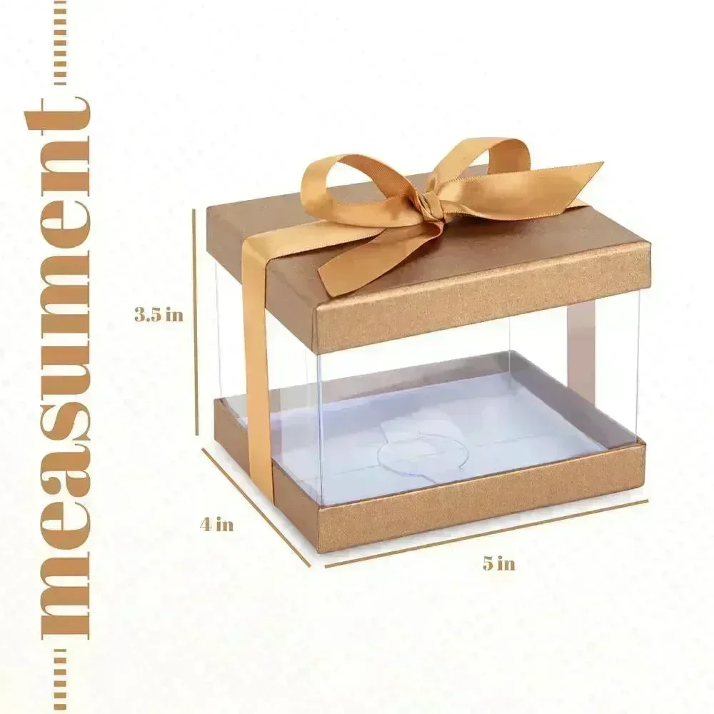 Plastic Gift Boxes Gold 5X4X3.5" 6 Pack Bakery Boxes With Base Lid & Ribbon - Image 3