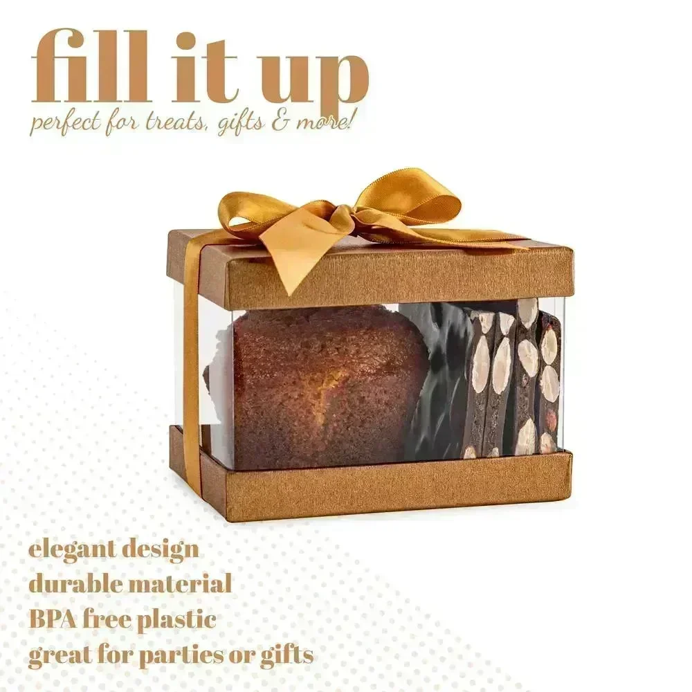 Plastic Gift Boxes Gold 5X4X3.5" 6 Pack Bakery Boxes With Base Lid & Ribbon - Image 4
