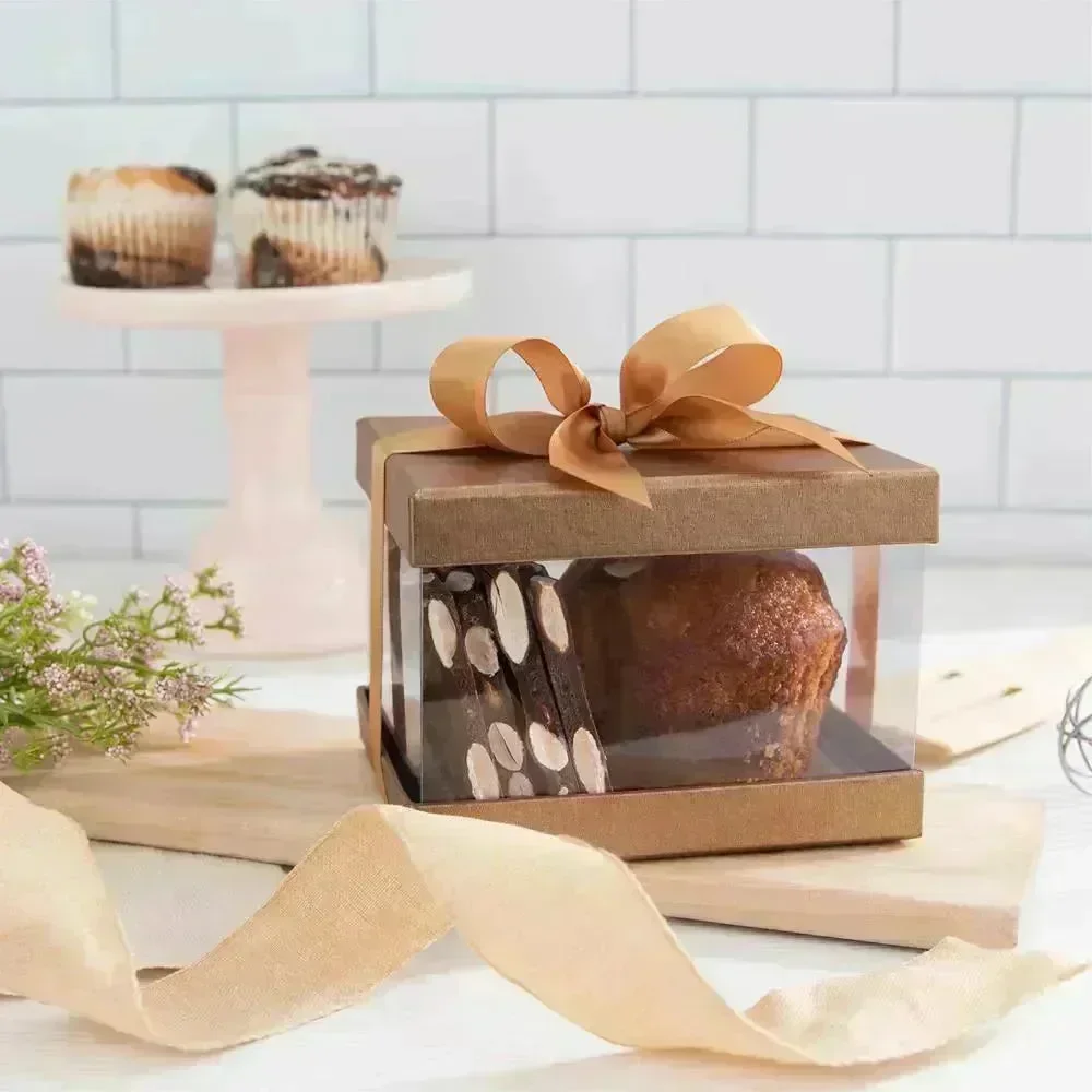 Plastic Gift Boxes Gold 5X4X3.5" 6 Pack Bakery Boxes With Base Lid & Ribbon - Image 5