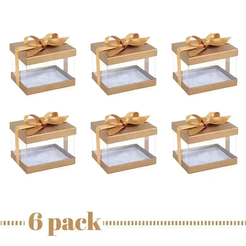 Plastic Gift Boxes Gold 5X4X3.5" 6 Pack Bakery Boxes With Base Lid & Ribbon - Image 7