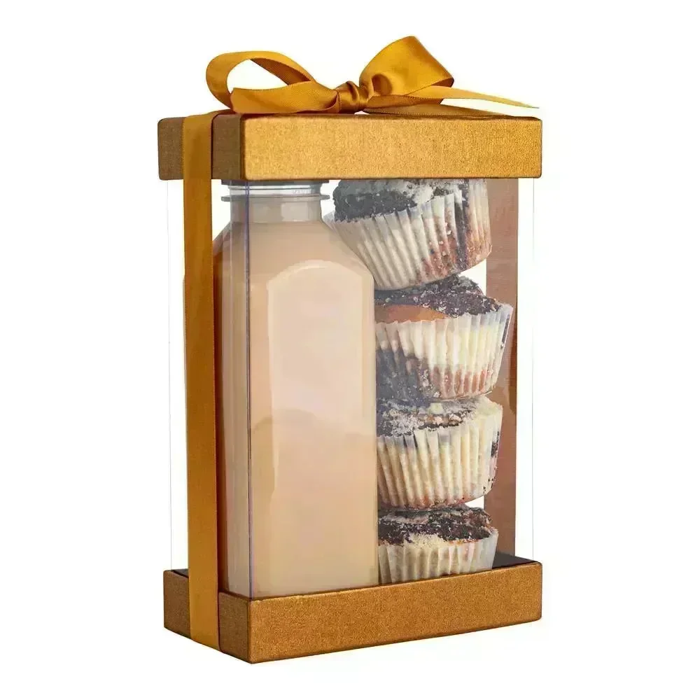 Plastic Gift Boxes Gold 7.5X5X2.5" 6 Pack Bakery Boxes With Base Lid & Ribbon - Image 2