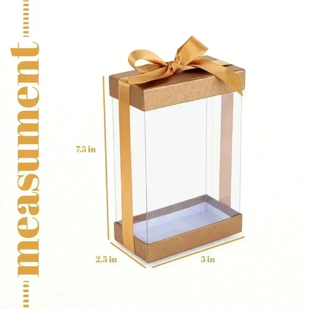 Plastic Gift Boxes Gold 7.5X5X2.5" 6 Pack Bakery Boxes With Base Lid & Ribbon - Image 3
