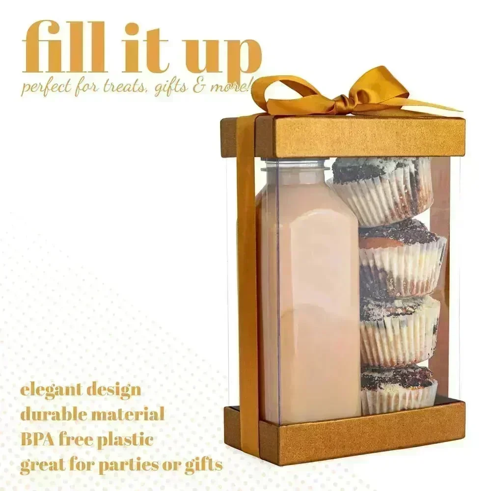 Plastic Gift Boxes Gold 7.5X5X2.5" 6 Pack Bakery Boxes With Base Lid & Ribbon - Image 4
