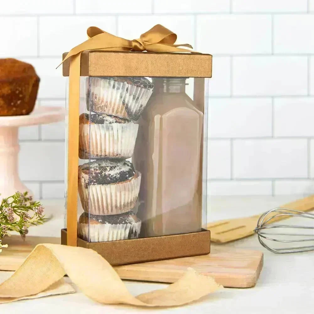 Plastic Gift Boxes Gold 7.5X5X2.5" 6 Pack Bakery Boxes With Base Lid & Ribbon - Image 5