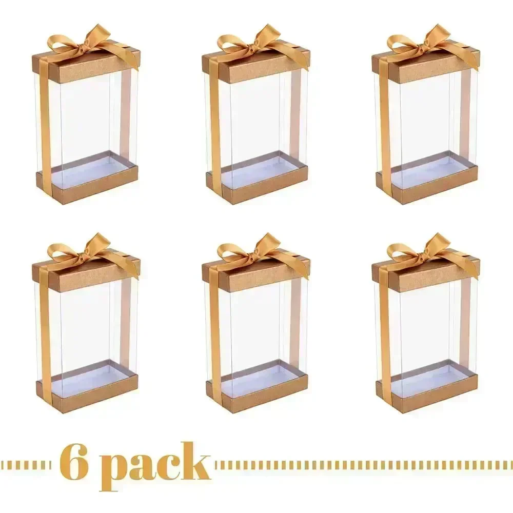 Plastic Gift Boxes Gold 7.5X5X2.5" 6 Pack Bakery Boxes With Base Lid & Ribbon - Image 7