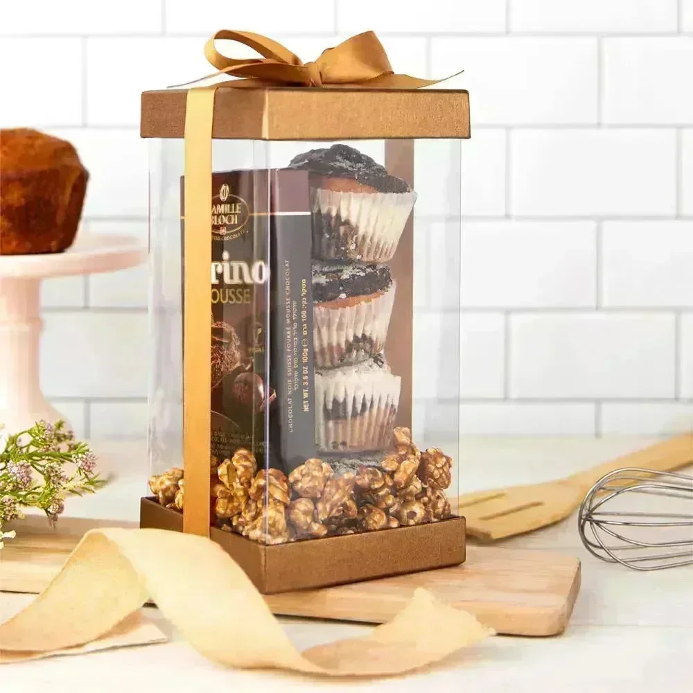 Plastic Gift Boxes Gold 8X4X4" 6 Pack Bakery Boxes With Base Lid & Ribbon - Image 6