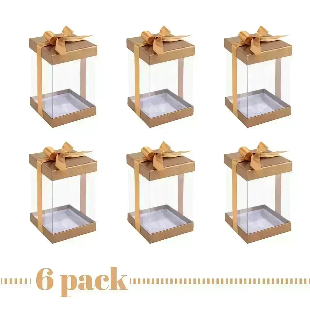 Plastic Gift Boxes Gold 8X4X4" 6 Pack Bakery Boxes With Base Lid & Ribbon - Image 7
