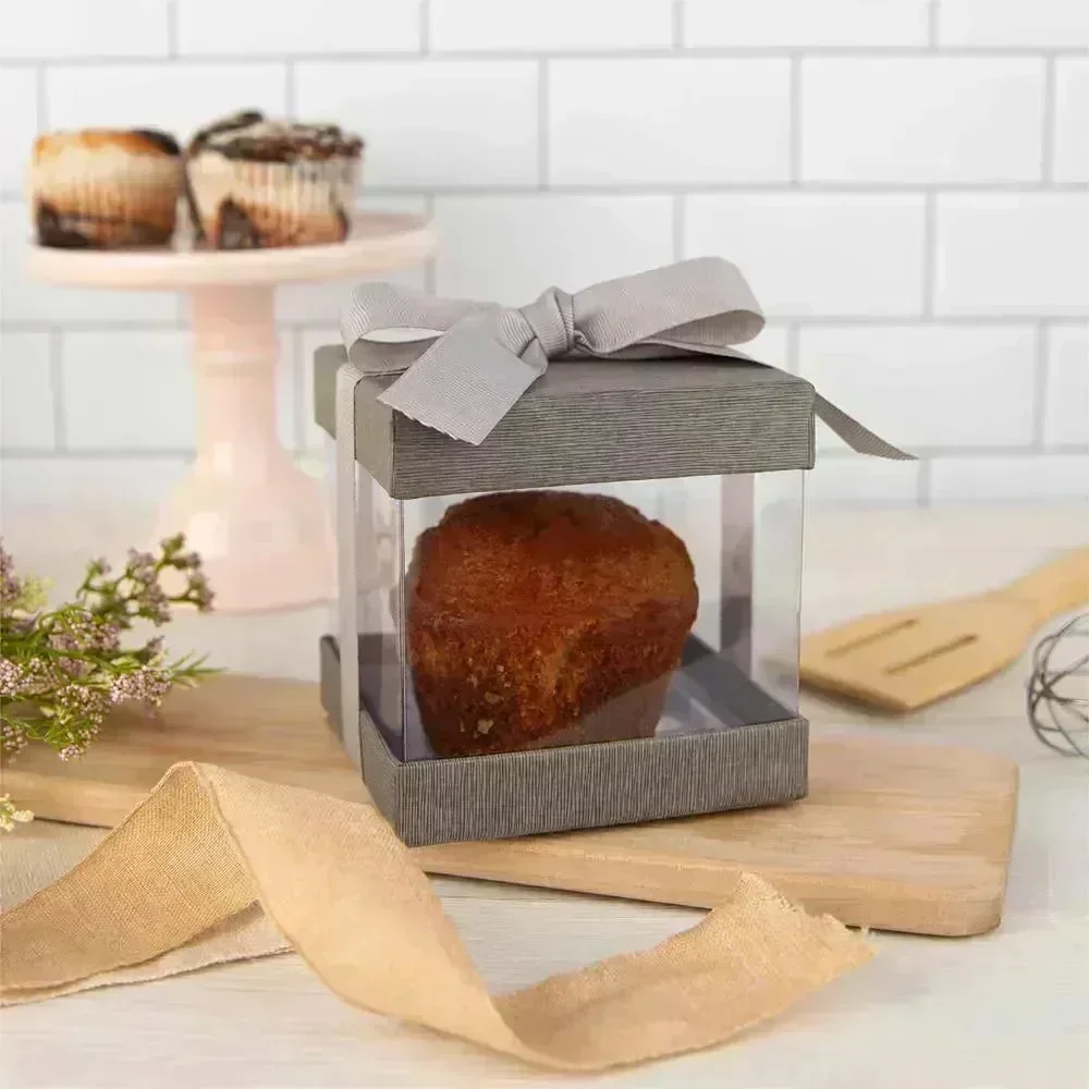 Plastic Gift Boxes Gray 4X4X4" 6 Pack Bakery Boxes With Base Lid & Ribbon - Image 6