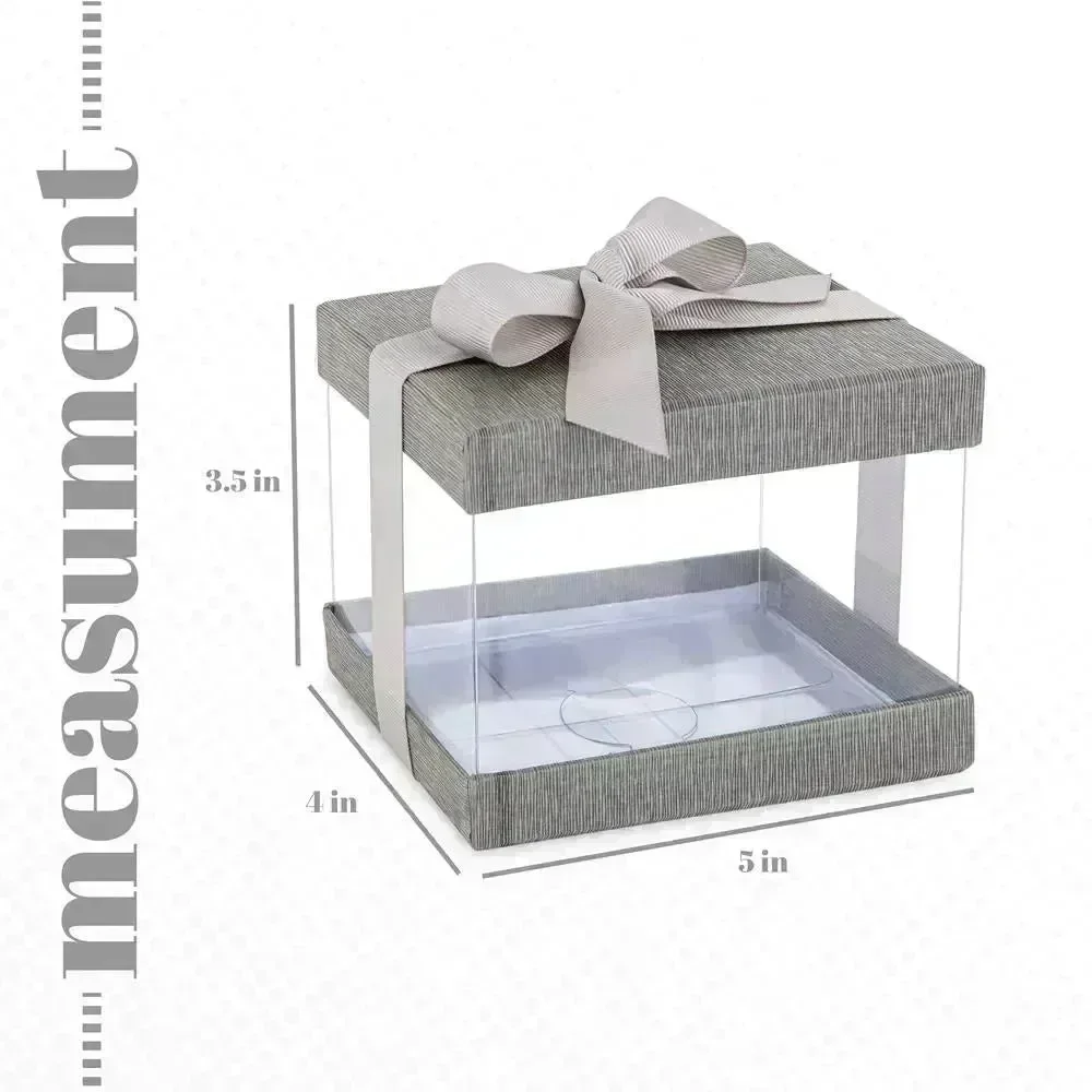 Plastic Gift Boxes Gray 5X4X3.5" 6 Pack Bakery Boxes With Base Lid & Ribbon - Image 3