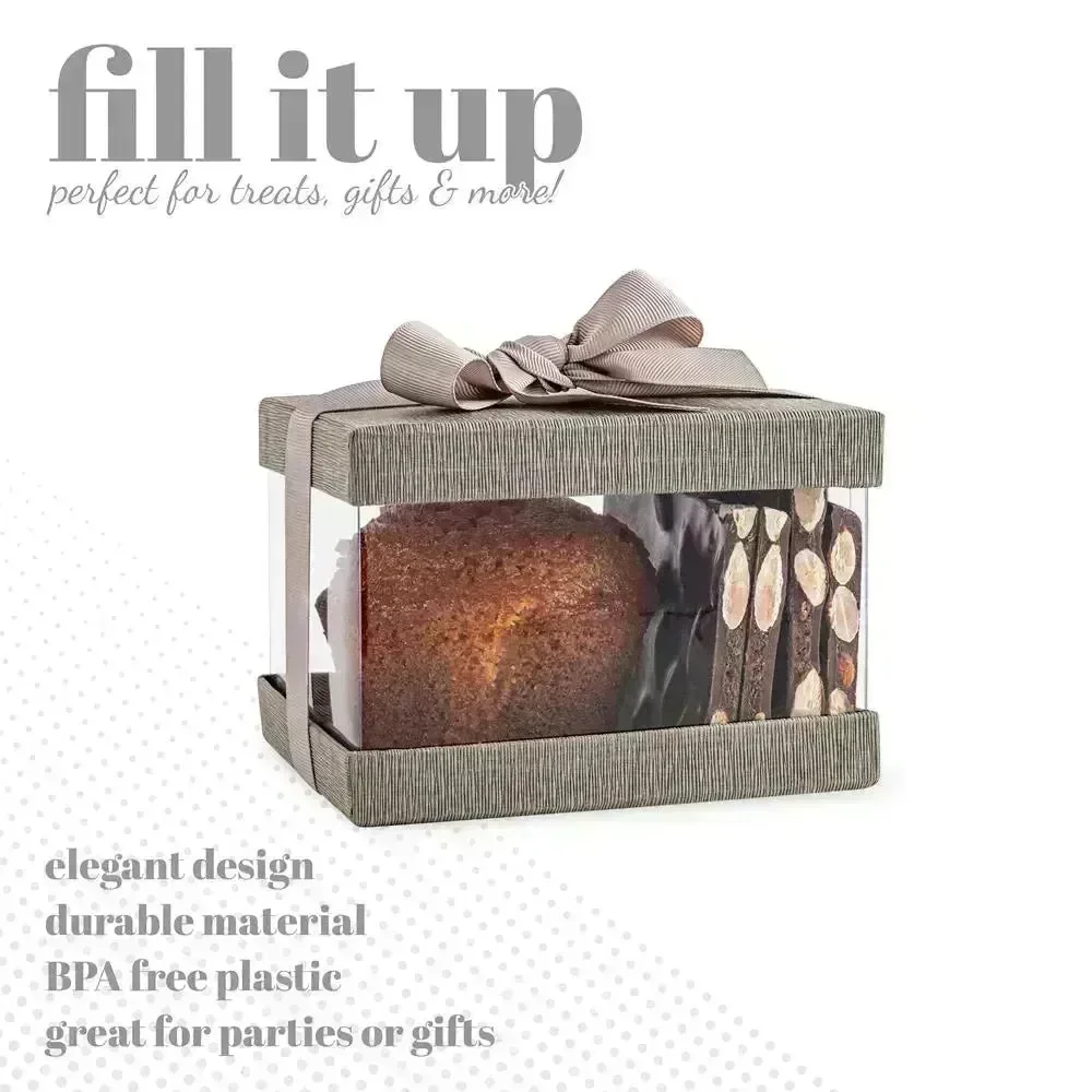 Plastic Gift Boxes Gray 5X4X3.5" 6 Pack Bakery Boxes With Base Lid & Ribbon - Image 4