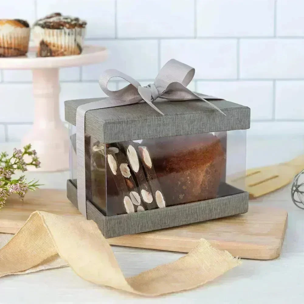 Plastic Gift Boxes Gray 5X4X3.5" 6 Pack Bakery Boxes With Base Lid & Ribbon - Image 5