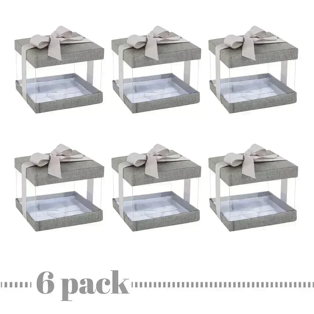 Plastic Gift Boxes Gray 5X4X3.5" 6 Pack Bakery Boxes With Base Lid & Ribbon - Image 7