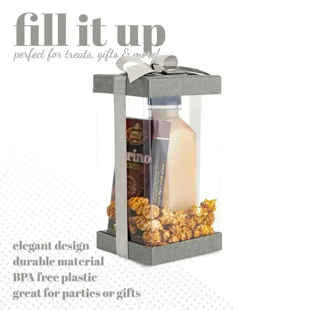 Plastic Gift Boxes Gray 8X 4X 4" 6 Pack Bakery Boxes With Base Lid & Ribbon - Image 4